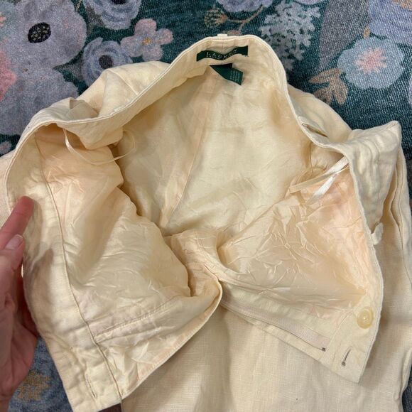 Lauren Ralph Lauren Pants Women 12 Cream Yellow 100% Linen Wide Leg Cropped High - Picture 5 of 13